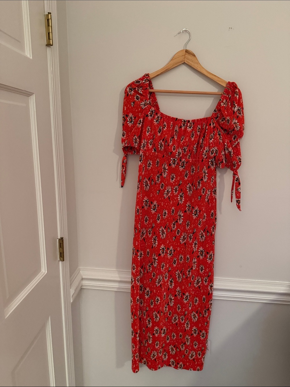 ASOS Red Floral Maxi Dress with Puff Sleeves